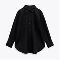 PB&amp;ZASpring 2022 Women's Versatile Long Sleeve Lapel Front Patch Pockets Side Slit Hem Buttoned Closure Linen Shirt
